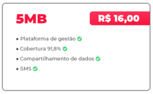 5MB - R$ 16,00 - Plataforma de gestão, cobertura 91,8%, compartilhamento de dados, SMS